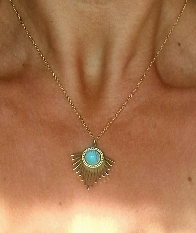 Collier Déesse acier inoxydable/ Turquoise