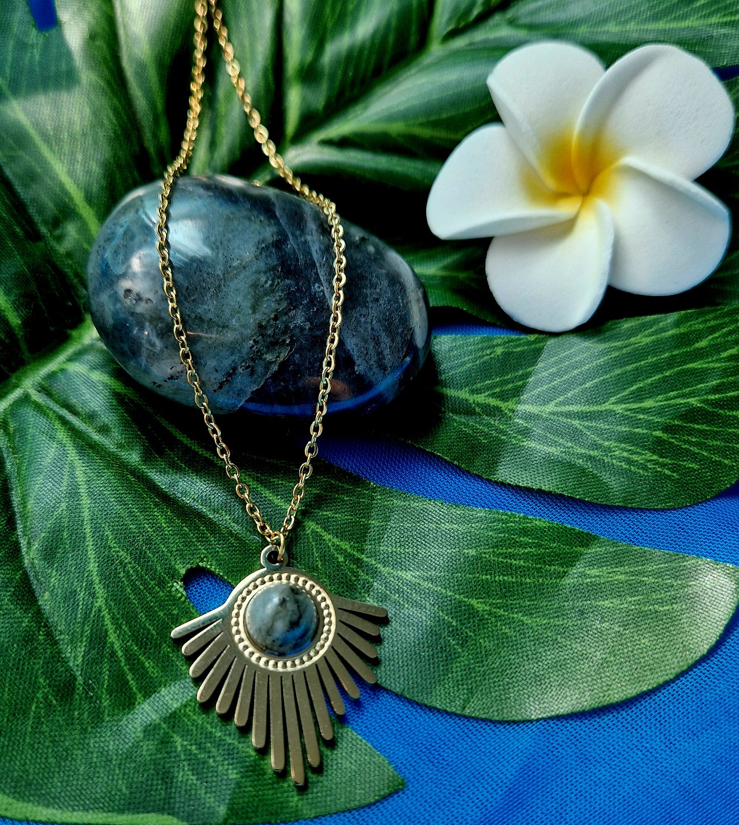 Collier Déesse acier inoxydable/Labradorite