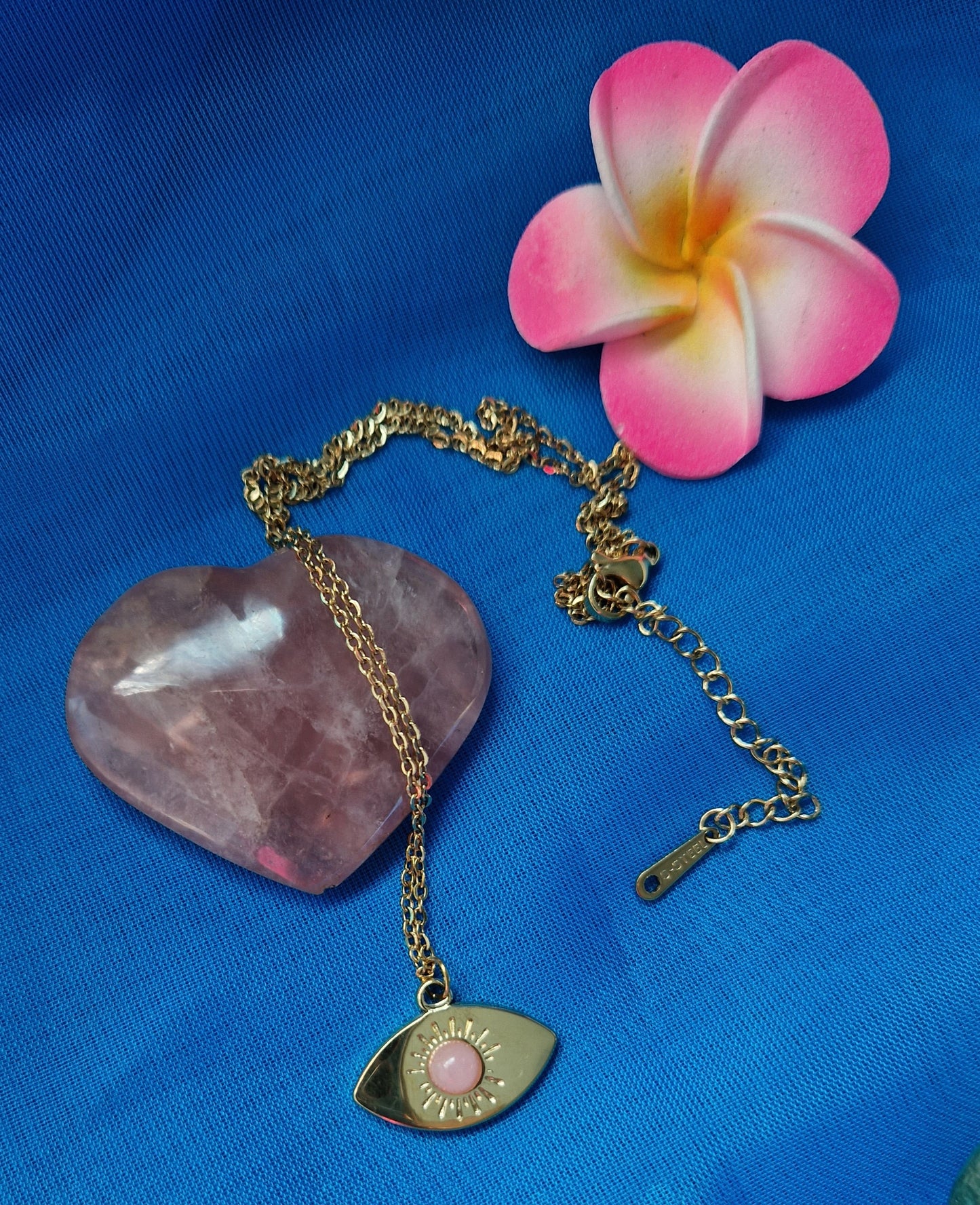 Collier acier inoxydable  / Quartz rose