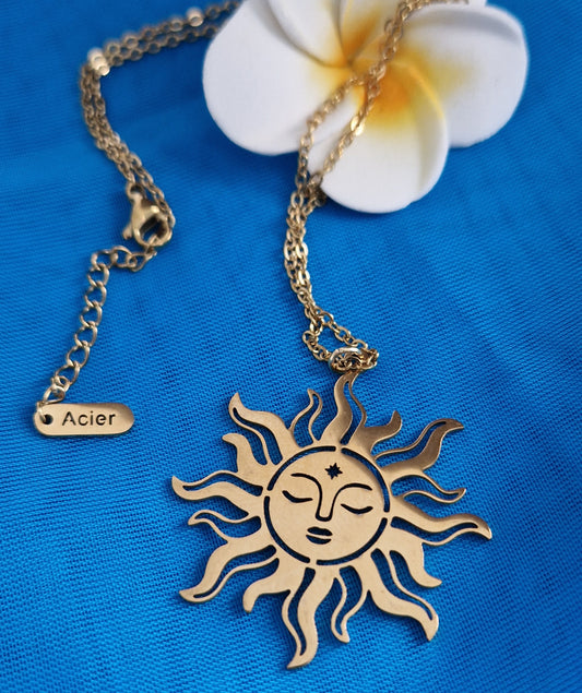 Collier soleil acier inoxydable